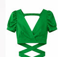 EMERALD PUFF SLEEVE WRAP TOP