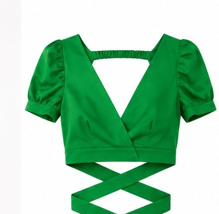 EMERALD PUFF SLEEVE WRAP TOP