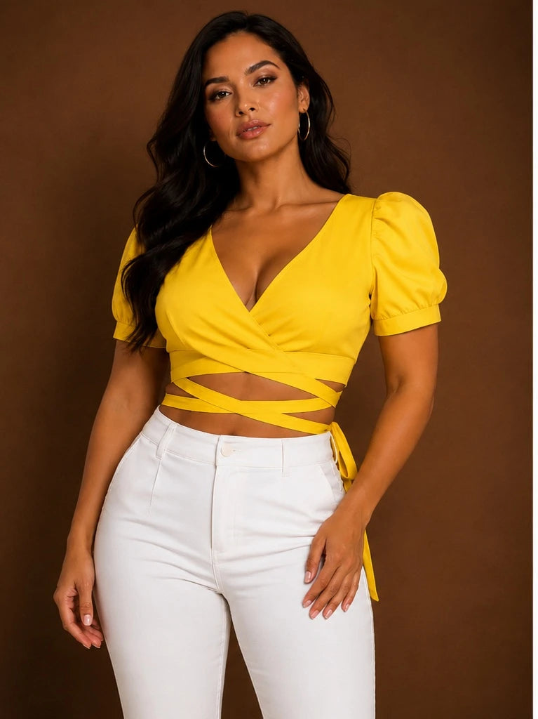VALENCIA YELLOW WRAP TOP